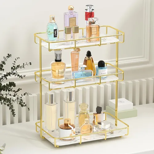 Miniatura 18 de Organizador de baño, organizador de perfumes, organizador de maquillaje, estante de almacenamiento de cosméticos, bandeja de tocador de acero 2
