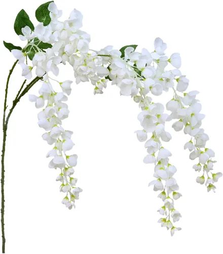 Arbusto de flores colgantes de glicina blanca artificial, 2 piezas de 38.2 pulgadas, guirnalda de glicina de seda falsa, flores de glicina, Blanco