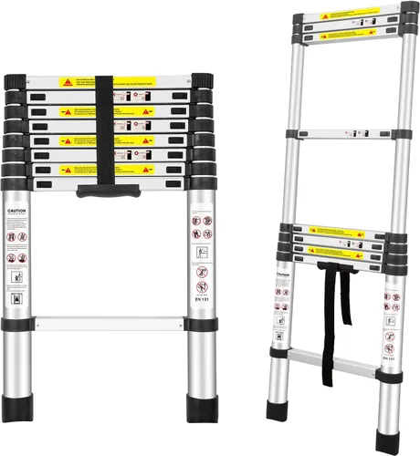 Escaleras telescópicas, (8.5 pies/8.5 ft), escalera de extensión de aluminio con estándares EN131, extensión para RV, áticos, familias, trabajo al