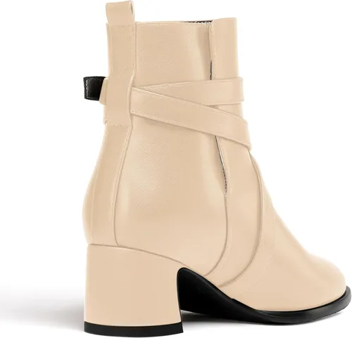 Miniatura 5 de WAYDERNS Botas altas de tobillo con hebilla casual para mujer, con correa de tobillo sólida mate, tacón bajo y grueso, 2 pulgadas