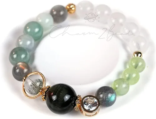 Miniatura 134 de Precious Gemstone Natural Crystal Healing Bracelet, Rutilated Quartz, Moonstone, Quartz Handmade Original Design Bracelet