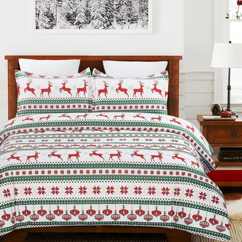 Miniatura 9 de Vaulia Funda de edredón de Navidad Twin, colección de ropa de cama de microfibra navideña con patrón de árbol a cuadros de Navidad, incluye 1 funda