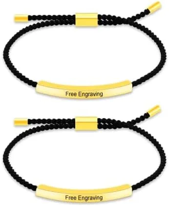 Uloveido Pulseras de cuerda grabadas personalizadas, pulsera de barra fina de acero inoxidable a juego para mujeres y niñas, pulseras de cuerda