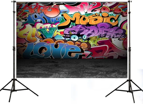 Telones de fondo de fotografía de graffiti de 5 x 3 pies, colorido hip hop urbano temática sesión de fotos de regreso a la fiesta temática de los