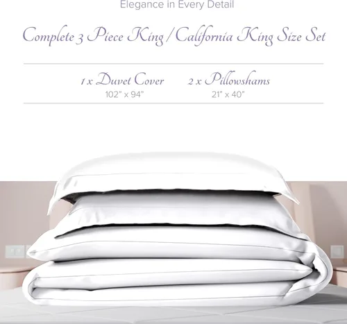 Miniatura 3 de Carressa Linen Funda de edredón tamaño King – 100% algodón egipcio serie 600 colección Hortensias, fundas de edredón (3 piezas, blanco), protector