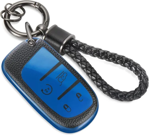 Miniatura 31 de para llavero de Cadillac con funda de TPU con superficie granulada y cuerda trenzada metálica, funda de llavero mejorada para 2020 en adelante CT4