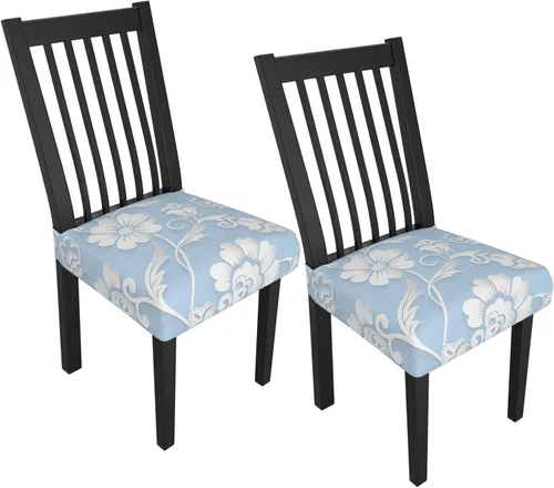 Miniatura 54 de Juego de 4 fundas elásticas para sillas de comedor, fundas para sillas de comedor con estampado floral, fundas para asientos de sillas con estampado