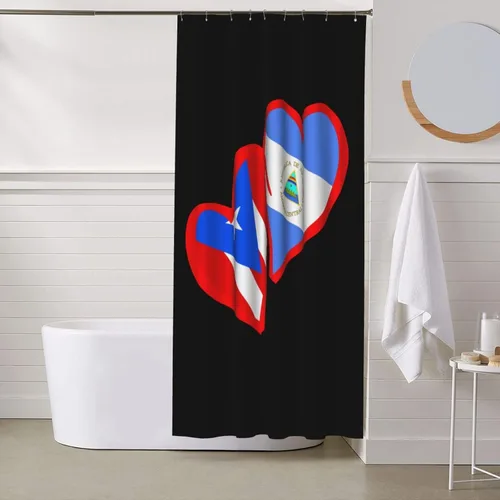 Miniatura 8 de Cortina de ducha para baño de Puerto Rico y Nicaragua Hearts de 60 x 72 pulgadas, de secado rápido, cortina de baño con 9 ganchos de hierro