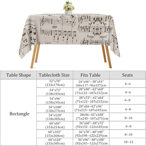 Miniatura 7 de Mantel de notas musicales retro, mantel rectangular de lino para decoración de fiestas musicales, suministros de comedor, cocina, decoración