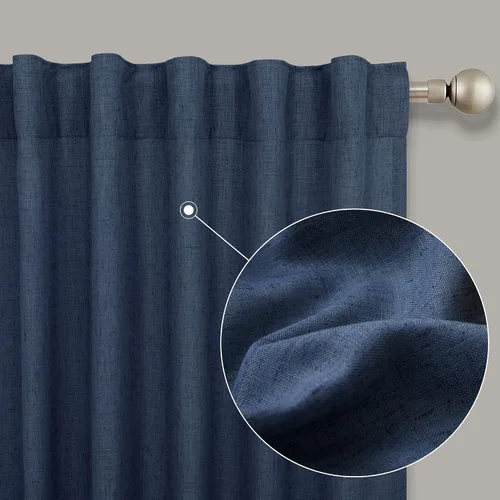 Miniatura 5 de KOUFALL Cortinas de lino azul marino de 84 pulgadas de largo, cortinas transparentes azul oscuro para sala de estar y dormitorio, medianoche