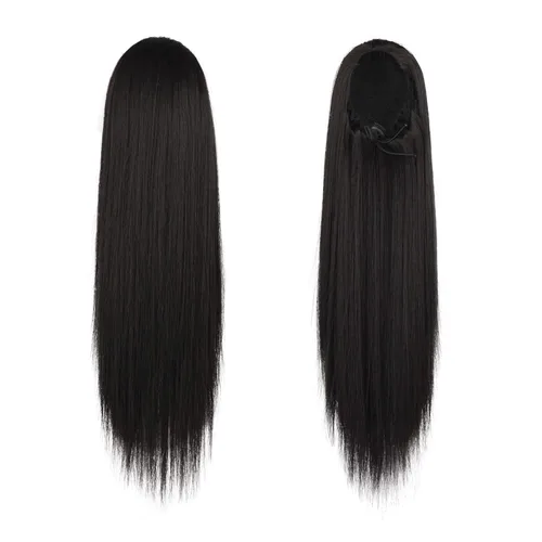 Miniatura 2 de Barsdar Extensión de cola de caballo marrón oscuro - Extensiones de cola de caballo cortas y rectas de 14 pulgadas con cordón para mujeres