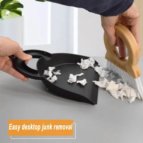 Miniatura 3 de Mini escoba y recogedor para tareas domésticas: mango de bambú, escoba pequeña y recogedor, combinación de mini barrido de escritorio, cepillo