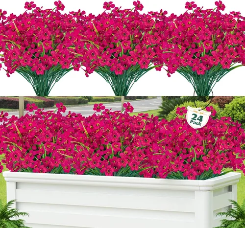 Miniatura 19 de Lnoicy - 24 piezas de flores artificiales para exteriores, decoración de flores de plástico, arbustos de flores falsas resistentes a los rayos UV