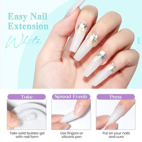 Miniatura 2 de MIZHSE Gel de Construcción Sólido para Uñas, 60g Gel 3D Blanco para Escultura de Uñas, No Pegajoso, Talla Dura, Extensión, Removible en UV LED