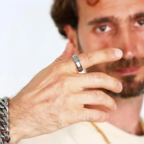 Miniatura 4 de Anillo giratorio de titanio de tungsteno de 0.2360.315 pulgadas para hombre, tamaño medio, sin níquel, anillo de ansiedad para hombres y mujeres