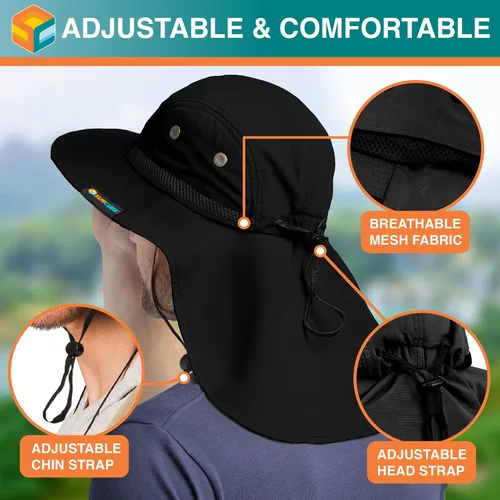 Miniatura 9 de SUN CUBE UPF50+ Sombrero de sol para hombres y mujeres con solapa para el cuello, ala ancha, protección UV, sombrero de safari para pesca