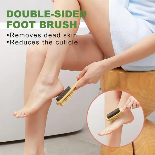 Miniatura 6 de Cepillo corporal de cepillado en seco, cepillo seco de cerdas de jabalí natural, cuerpo exfoliante de bambú, cara, pie, cepillo de limpieza