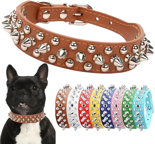Miniatura 4 de Collar de perro con púas para perros grandes, a prueba de mordidas, collar de púas para perros y gatos, de cuero PU con tachuelas y remaches