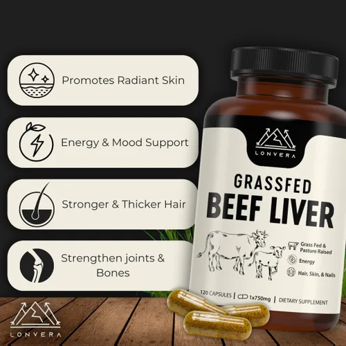 Miniatura 4 de Lonvera Suplemento de Hígado de Res Alimentado con Pasto – 3000 mg de Órganos Desecados Liofilizados – Fuente de Nutrientes para Articulaciones
