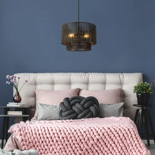 Miniatura 3 de GLOBE Electric 67000102 Lámpara colgante de 2 luces, negro mate, pantalla de hilo de papel, cable de tela trenzada, iluminación de isla de cocina