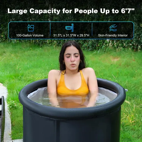 Miniatura 3 de 100 Gal Ice Pod Cold Plunge Tub, Portable Round Ice Bath Tub for Cold Plunge Chiller, Easy Setup, Includes Cover & Carry Bag, for Recovery & Cold