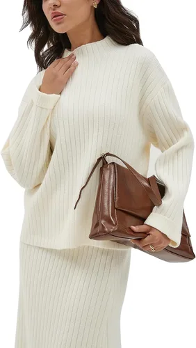 Miniatura 6 de CHYRII Womens Fashion Two Piece Outfits Mock Neck Oversized Sweater Tops Skirt Sets Sweater Dress Lounge Set