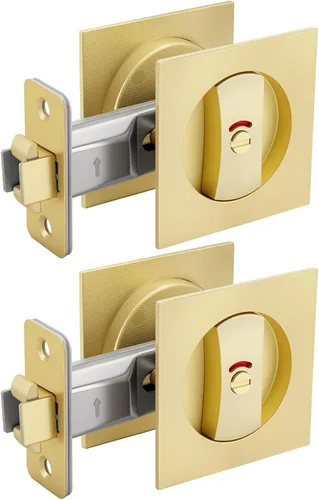 Miniatura 21 de goldenwarm Cerradura de Puerta Corrediza Redonda de Níquel Cepillado, Herrajes para Puerta Corrediza para Orificio Redondo de 2-1/8'', Manijas