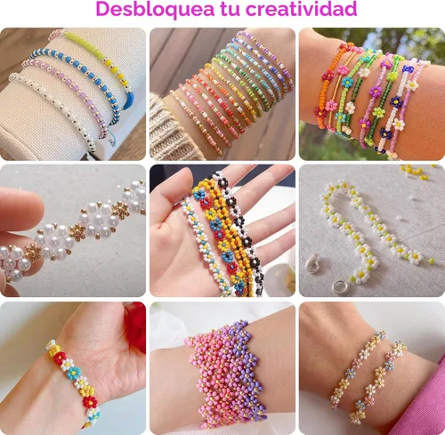 Miniatura 4 de Redtwo Kit de 45000 cuentas de cristal de 0.118 pulgadas, 7 cajas de 144 colores para pulseras, kit de pulsera de amistad con dijes y letras