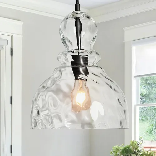 Miniatura 16 de Lámpara colgante de níquel cepillado para isla de cocina de cristal martillado, lámpara colgante de isla de 10 pulgadas, modernas luces colgantes