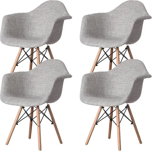 Miniatura 13 de Mid-Century - Juego de 2 sillas de tela moderna con brazos para sala de estar, patas de madera de haya, color blanco y negro