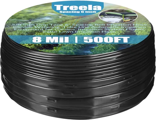 Miniatura 14 de Treela Cinta de goteo de 200 pies, 5/8 pulgadas, 6 rollos espaciadores, manguera de riego de 8 mil, línea de tubo de riego de jardín,