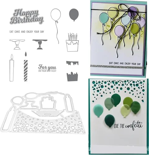 Juego de sellos y troqueles de feliz cumpleaños para hacer tarjetas, sellos transparentes y troqueles de corte de metal para álbumes de recortes,