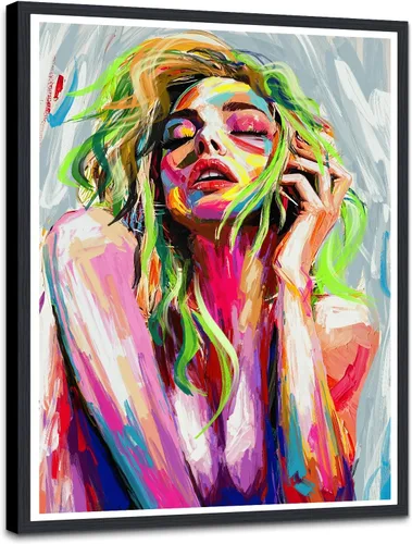 Miniatura 44 de Lienzo abstracto moderno para pared, póster de niña en vestido rojo caminando con paraguas azul, obra de arte para la decoración de pared