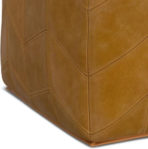 Miniatura 7 de SIMPLIHOME Morden Puf cuadrado – Otomano tapizado de cuero genuino de 18 pulgadas de ancho en marrón, reposapiés contemporáneo o asiento adicional