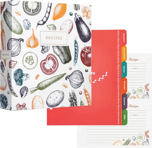 Jot & Mark - Organizador de recetas con 3 anillos (Cosecha otoñal) | 50 tarjetas de recetas de 4 x 6, separadores de página completa y protectores