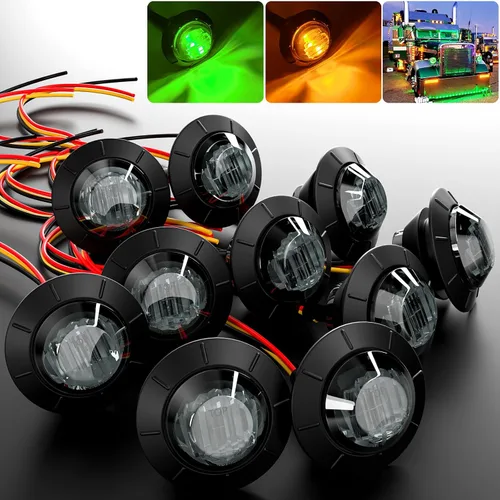 BJZ juego de 10 luces LED redondas de 3/4 de pulgada para remolque, luz de gálibo lateral de doble color ámbar a verde, luz de cola en forma de
