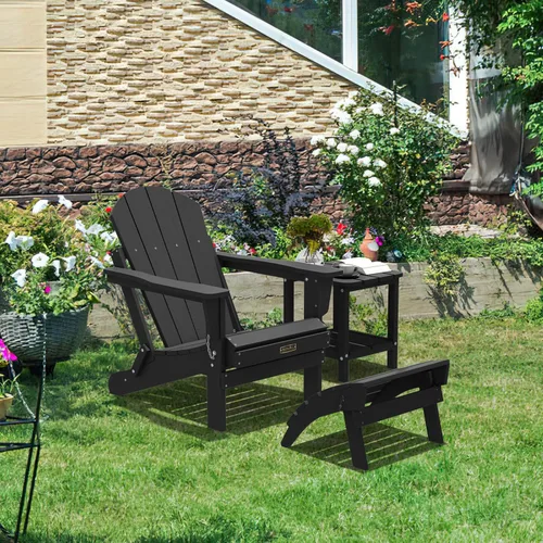 Miniatura 7 de SERWALL Juego de 2 reposapiés plegables Adirondack, otomanas Adirondack sin montaje, color negro Gris