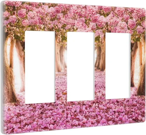 Miniatura 669 de Cubiertas de placa de pared de 3 gang con interruptor de luz de triple palanca, en negro y dorado con esplendor de oro rosa, estampado floral