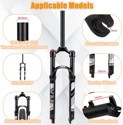 Miniatura 2 de BUCKLOS Horquilla MTB de Suspensión de Aire de 120mm para Viaje, 26/27.5/29, Ajuste de Rebote 1 1/8 Tubo Recto/Conico QR 9mm, Bloqueo Manual/Remoto