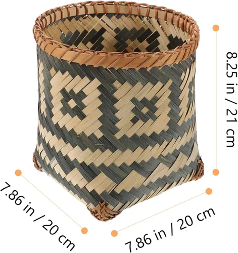 Miniatura 2 de Wakauto Cesta de basura tejida de bambú multifuncional, cesta de almacenamiento ecológica compacta para baño, dormitorio, sala de estar