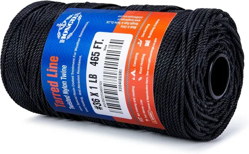 Miniatura 7 de HONGDA Cuerda de nailon Tarred Bank de 465 pies, cuerda de nailon #36, cuerda de nailon negro de 0.098 pulgadas, cuerda de sena trenzada fuerte