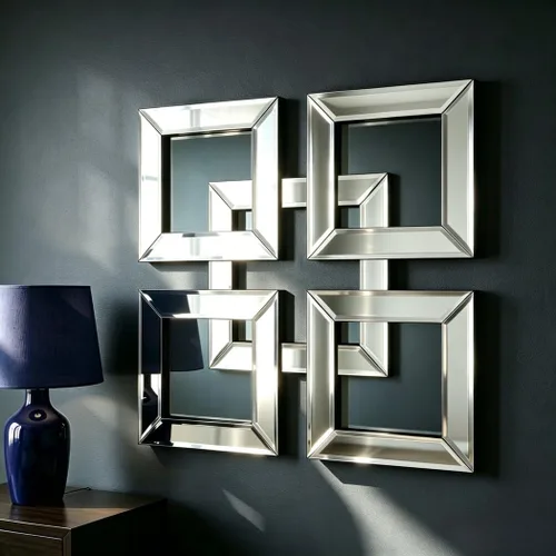 Miniatura 4 de QMDECOR Espejo plateado para decoración de pared de 16 x 16 pulgadas, espejo decorativo moderno de moda para montar en pared, diseño cuadrado, Plata