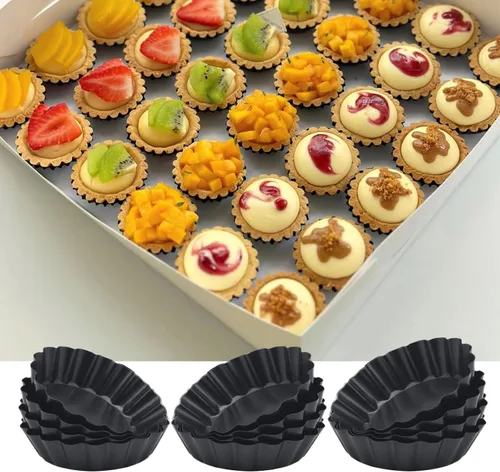 Paquete de 12 moldes para quiche de 3 pulgadas, moldes redondos para tarta de huevo con parte inferior extraíble. Moldes pequeños para tartas con