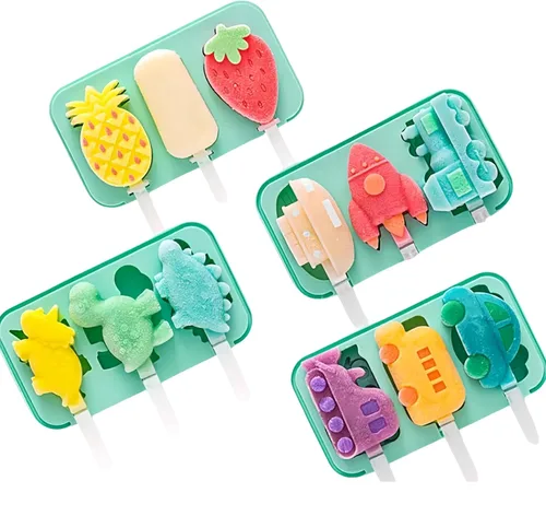 Miniatura 6 de Juego de 3 moldes de silicona para cubitos de hielo para niños pequeños y niños, bandeja de hielo de grado alimenticio sin BPA, molde casero para 3