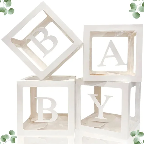 Miniatura 7 de 82 piezas de cajas de bebé de oro rosa con letras para decoraciones de baby shower, bloques de bebé transparentes jumbo para niña, caja de globos