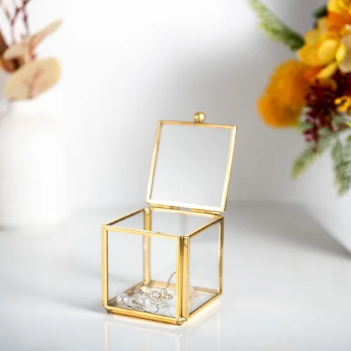 Miniatura 6 de Feyarl Pequeña caja de joyería de cristal transparente para baratijas aretes caja de sombra organizador decorativo para el cofre del tesoro con tapa