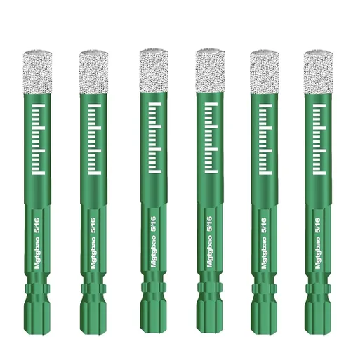 Miniatura 13 de Juego de 6 brocas de diamante seco de 1/2", 6 brocas de núcleo con vástago hexagonal de 12mm soldadas con cera de enfriamiento para azulejos