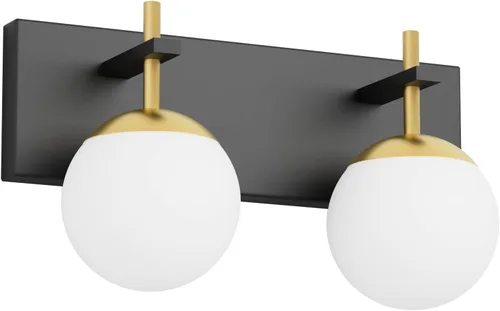 Miniatura 13 de Ralbay Lámpara de pared de baño negra mate, 2 luces, iluminación moderna de mediados de siglo, luz de tocador de globo de vidrio lechoso negro