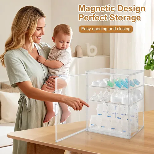 Miniatura 5 de ERTIUANIO Organizador de biberones – Contenedor organizador de botellas de acrílico de 3 niveles, organizador de estación de botellas de plástico