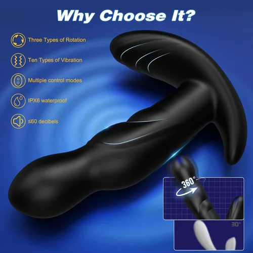 Miniatura 5 de Masajeador de próstata giratorio de 360°, juguete sexual masculino con 3 modos de rotación y 10 modos de vibración, vibrador de tapón para mujeres
